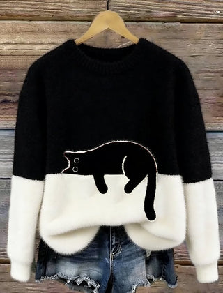 Rhona Sleeping Cat Colour-Block Jumper