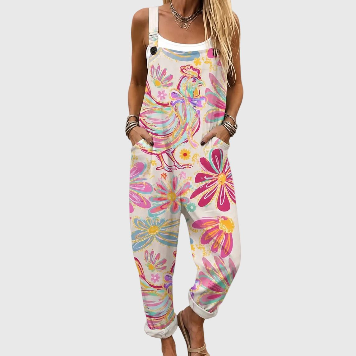 COLORFUL FLORAL DUNGAREES