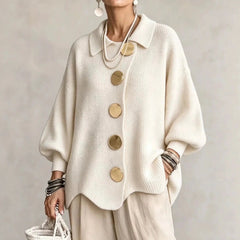 Jacqueline Collared Gold Button Knit Cardigan
