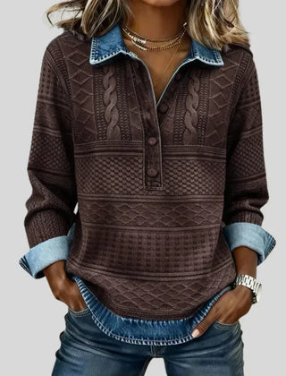 Janet Denim Collar Cable Knit Jumper in Chocolate