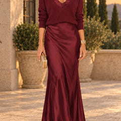 Annabel V-Neck Knit Top and Satin Slip Dress Set