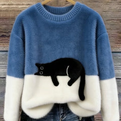 Rhona Sleeping Cat Colour-Block Jumper