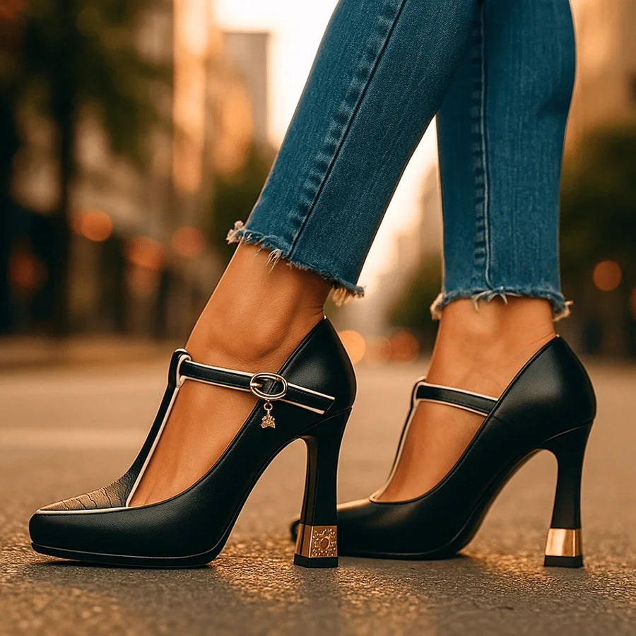 Grace - Pointed Toe T-Strap Heels
