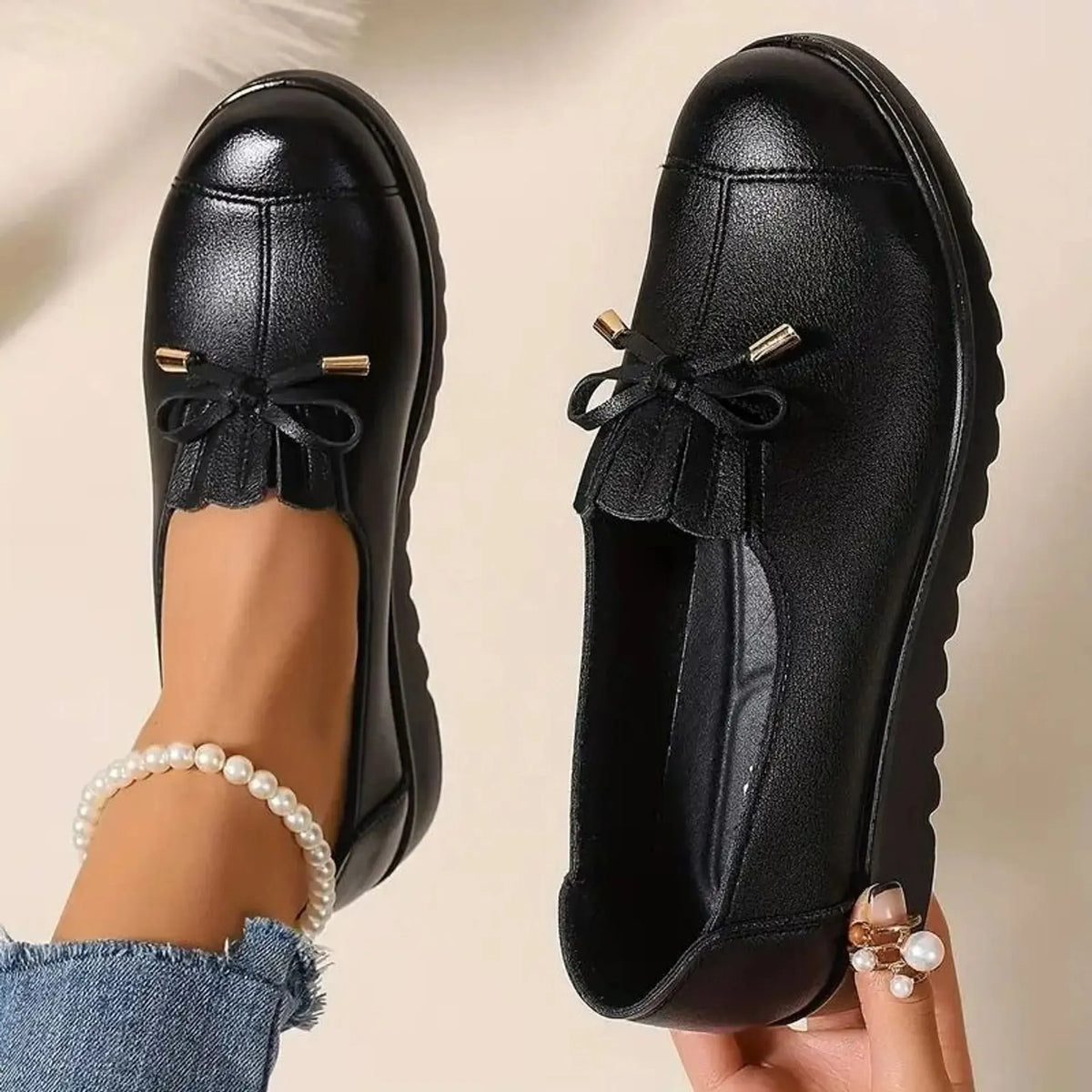 Anita Bow Detail Comfort Loafers in Black