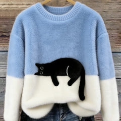 Rhona Sleeping Cat Colour-Block Jumper