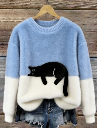 Rhona Sleeping Cat Colour-Block Jumper