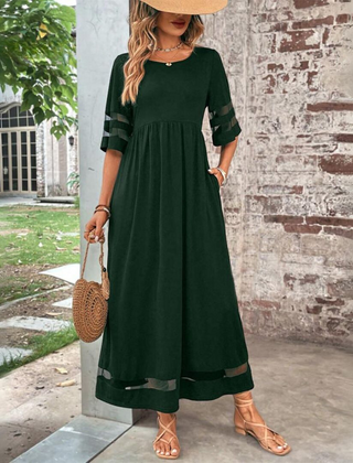 Jillian | Sheer Stripe Panel Maxi Dress with Pockets