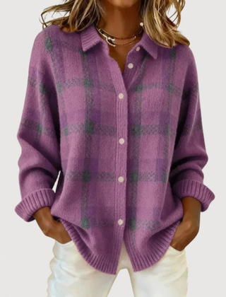 Elspeth Heritage Check Collared Knit Cardigan