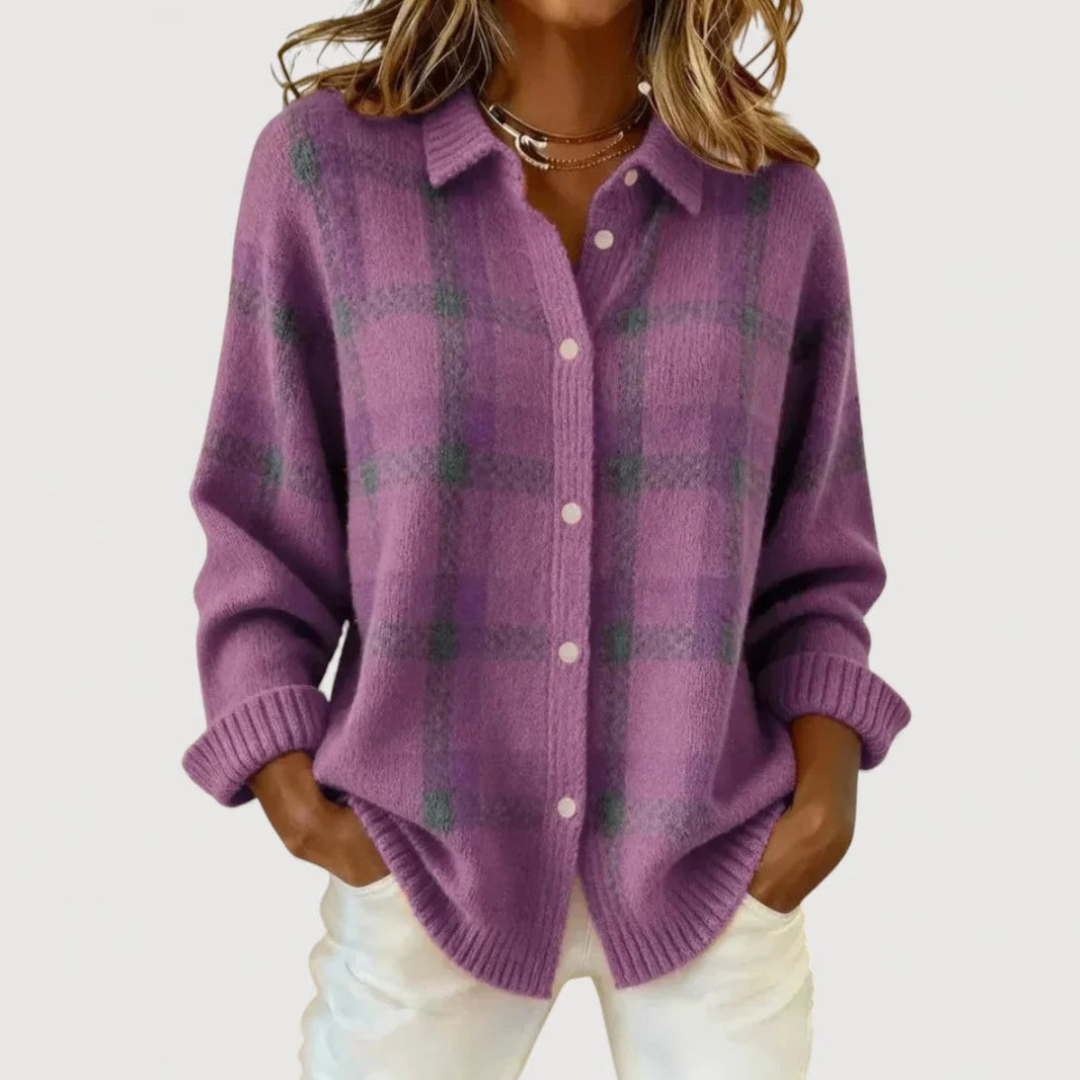 Elspeth Heritage Check Collared Knit Cardigan