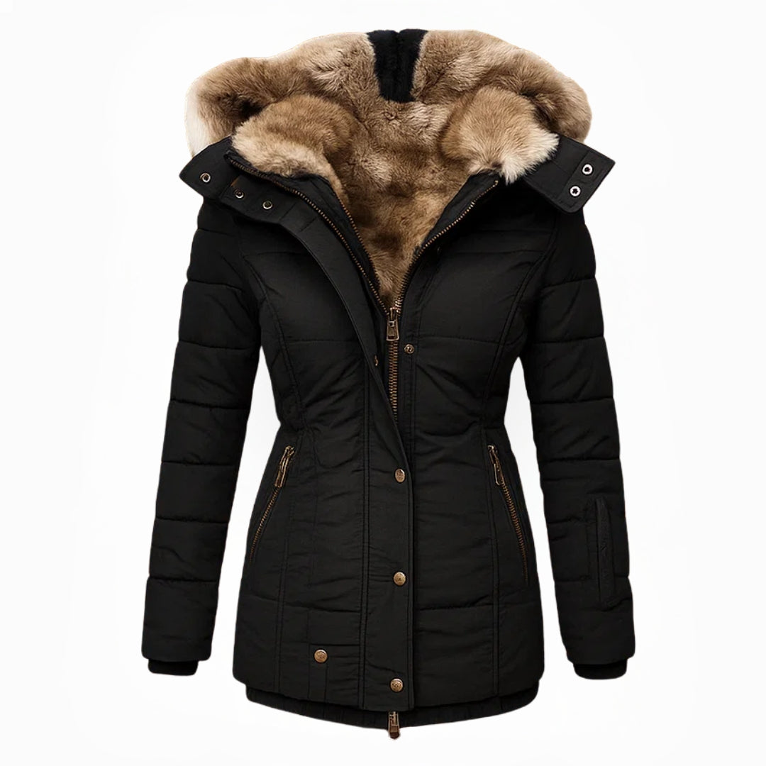 Heather Padded Winter Coat with Fur-Look Hood