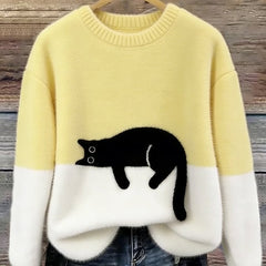Rhona Sleeping Cat Colour-Block Jumper