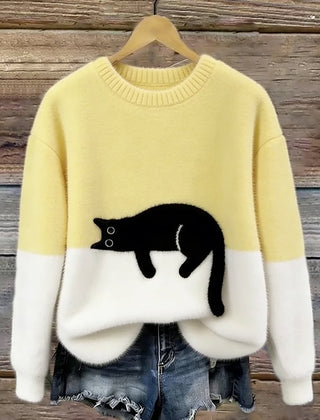 Rhona Sleeping Cat Colour-Block Jumper