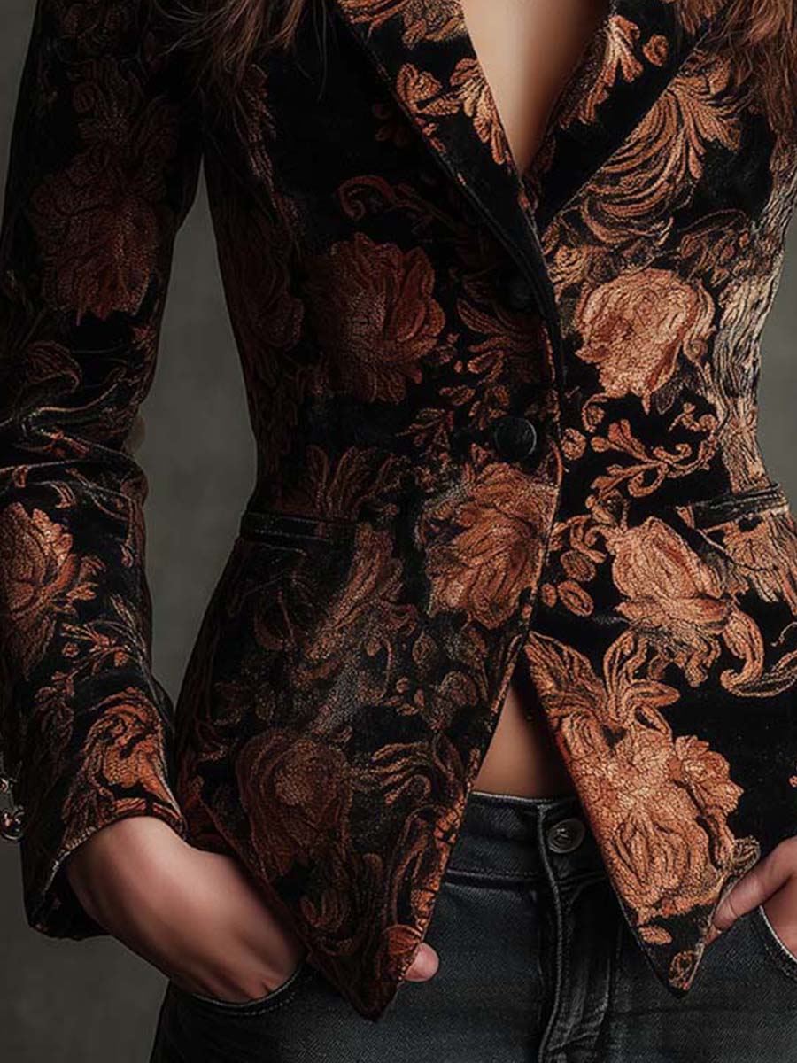 Celeste | Black And Bronze Floral Blazer