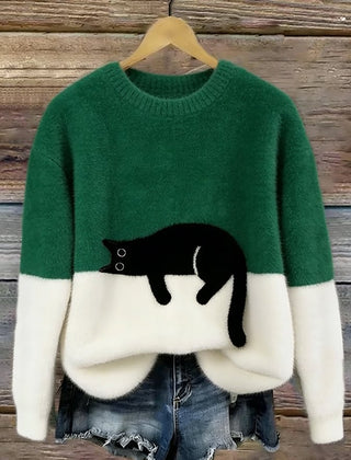 Rhona Sleeping Cat Colour-Block Jumper