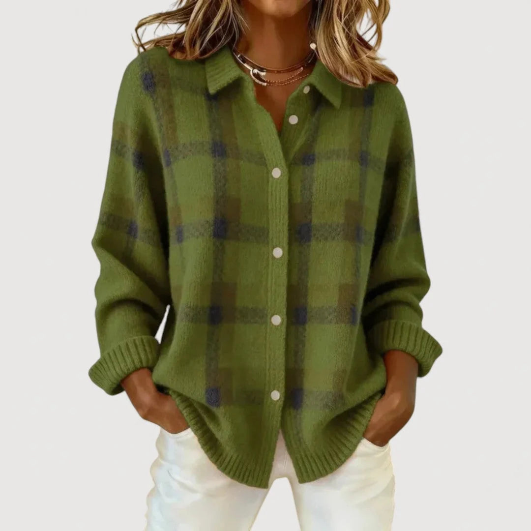Elspeth Heritage Check Collared Knit Cardigan