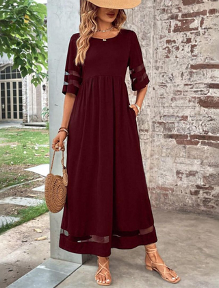 Jillian | Sheer Stripe Panel Maxi Dress with Pockets