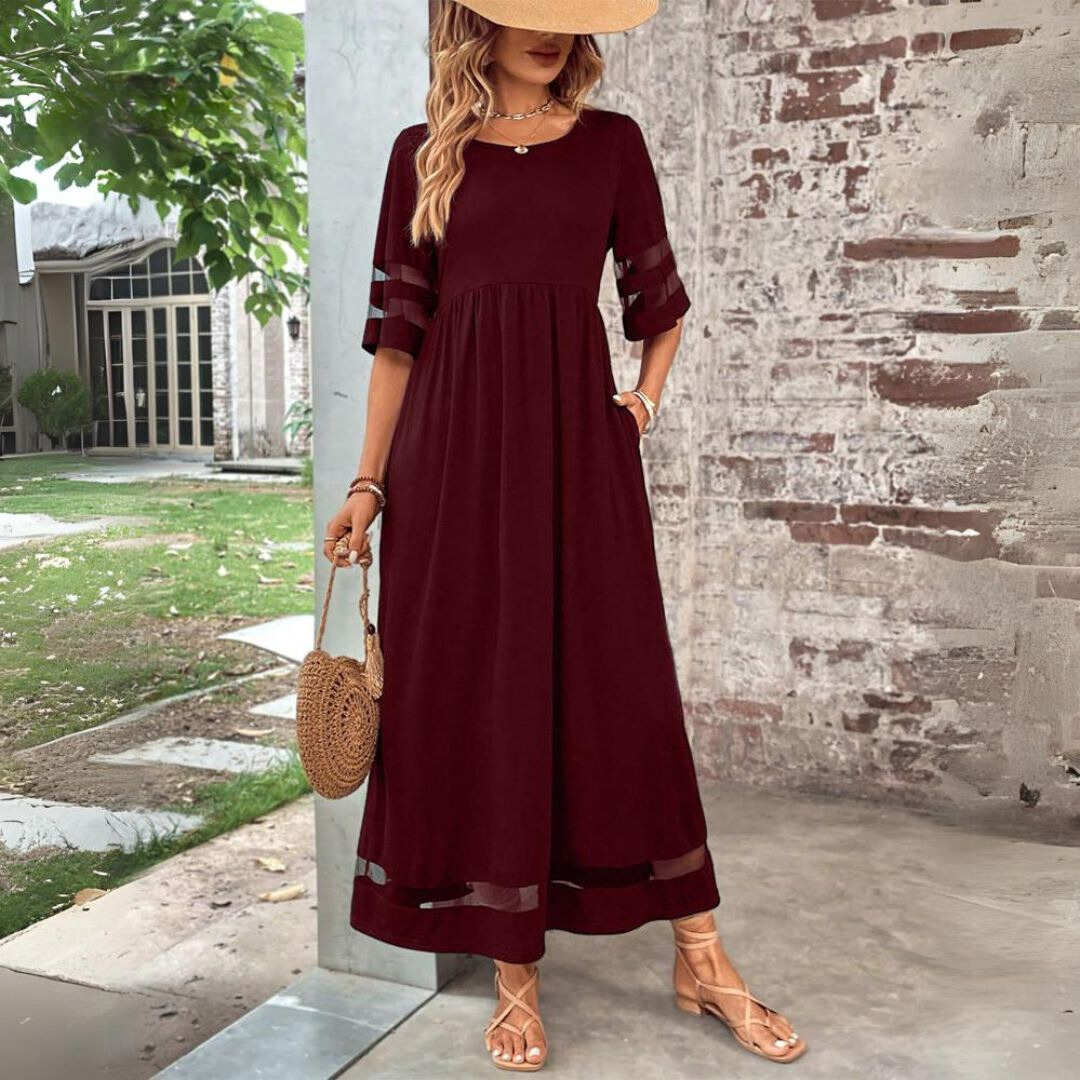 Jillian | Sheer Stripe Panel Maxi Dress with Pockets