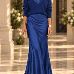 Annabel V-Neck Knit Top and Satin Slip Dress Set