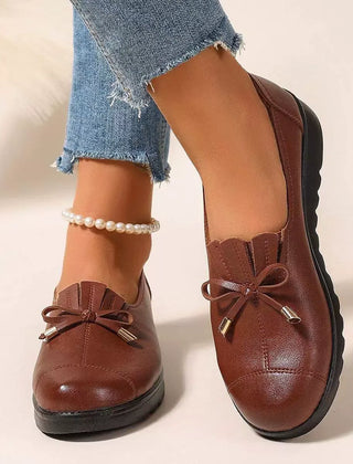 Anita Bow Detail Comfort Loafers in Brown