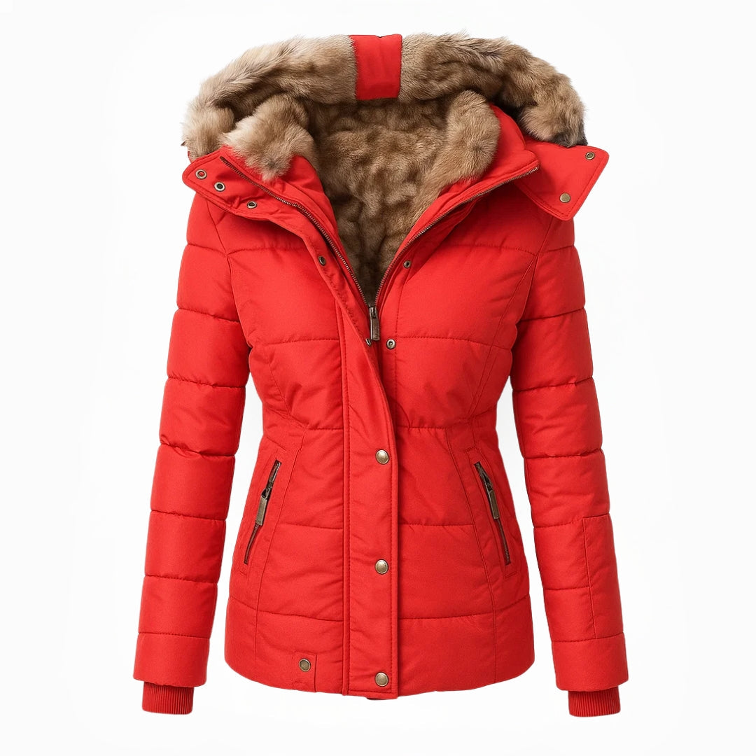 Heather Padded Winter Coat with Fur-Look Hood