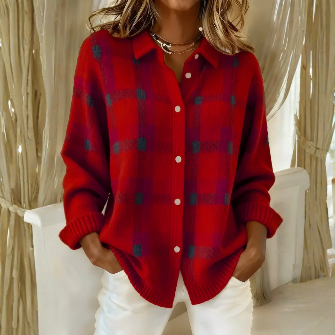 Elspeth Heritage Check Collared Knit Cardigan