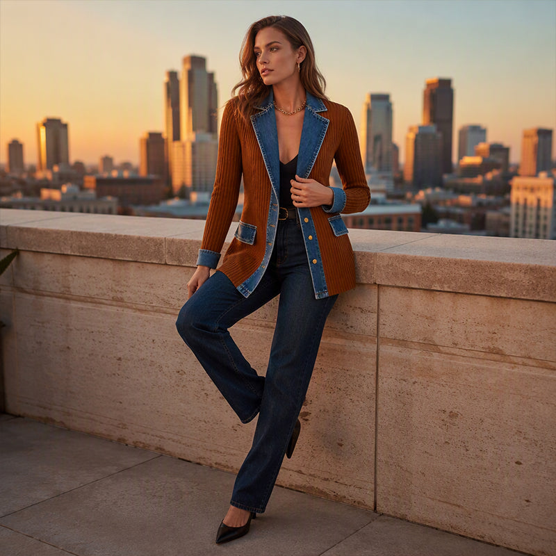 Marlowe™ | Denim Trim Knit Cardigan