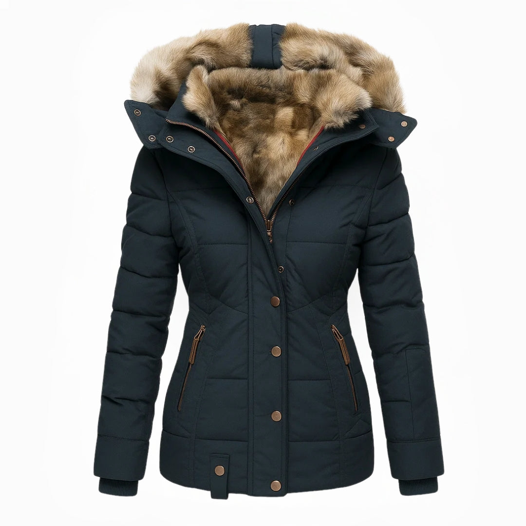 Heather Padded Winter Coat with Fur-Look Hood