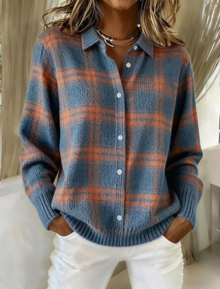 Elspeth Heritage Check Collared Knit Cardigan