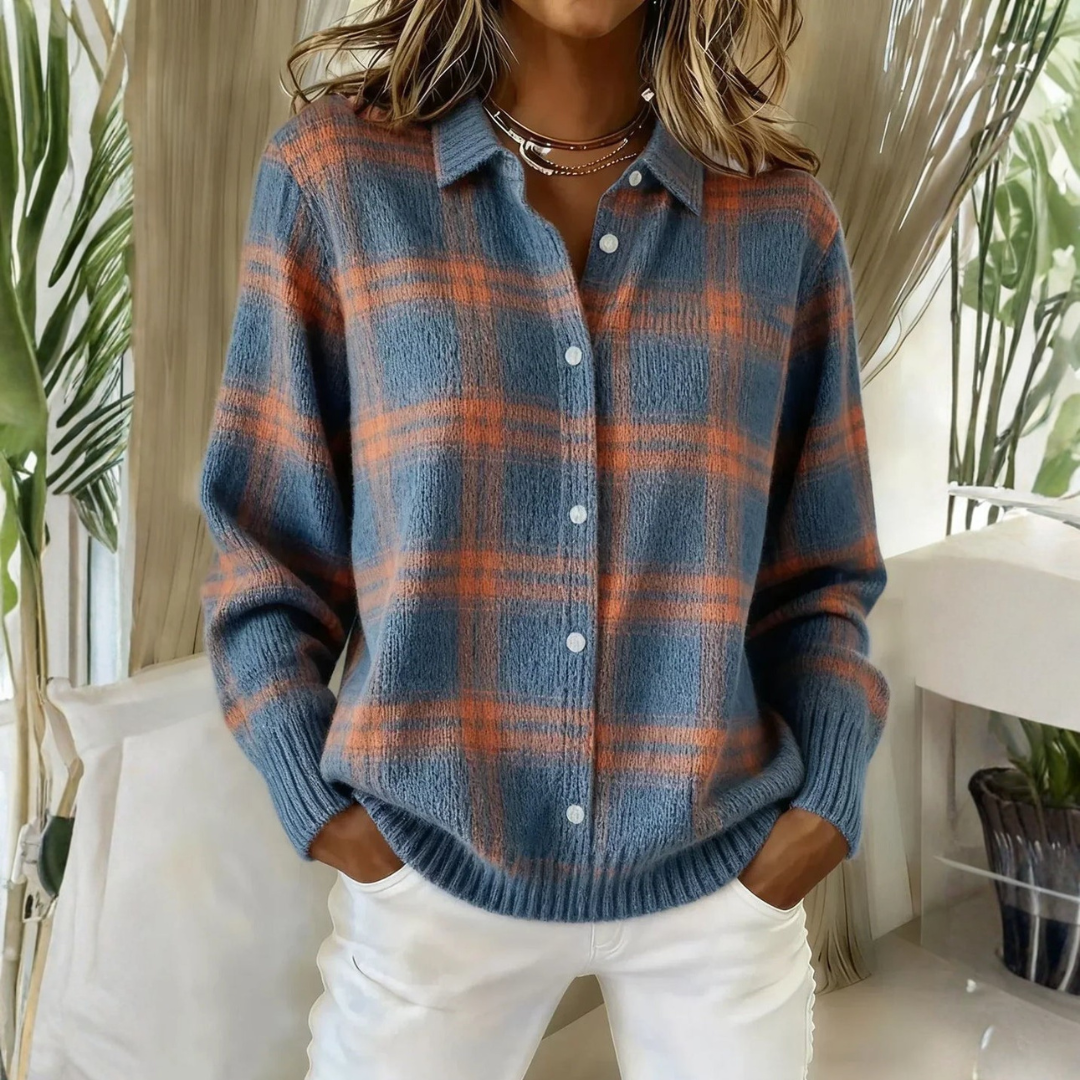 Elspeth Heritage Check Collared Knit Cardigan
