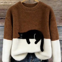 Rhona Sleeping Cat Colour-Block Jumper
