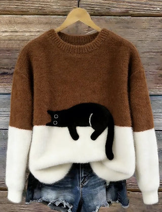 Rhona Sleeping Cat Colour-Block Jumper