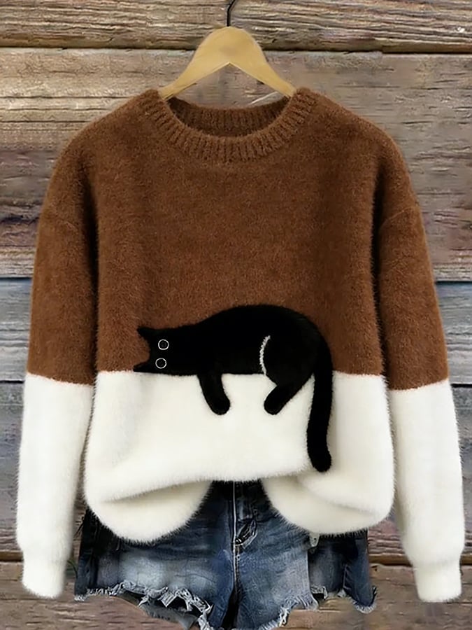 Rhona Sleeping Cat Colour-Block Jumper