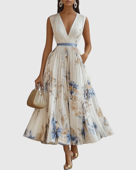 Paz™ | Timeless Floral Pleated Maxi Dress