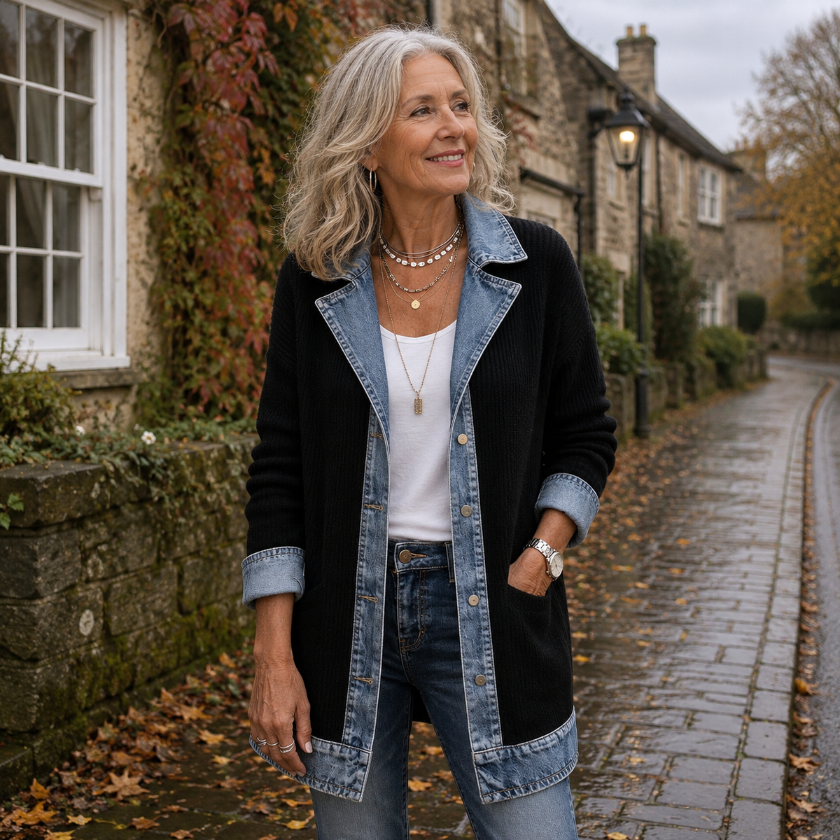 Marlowe™ | Denim Trim Knit Cardigan