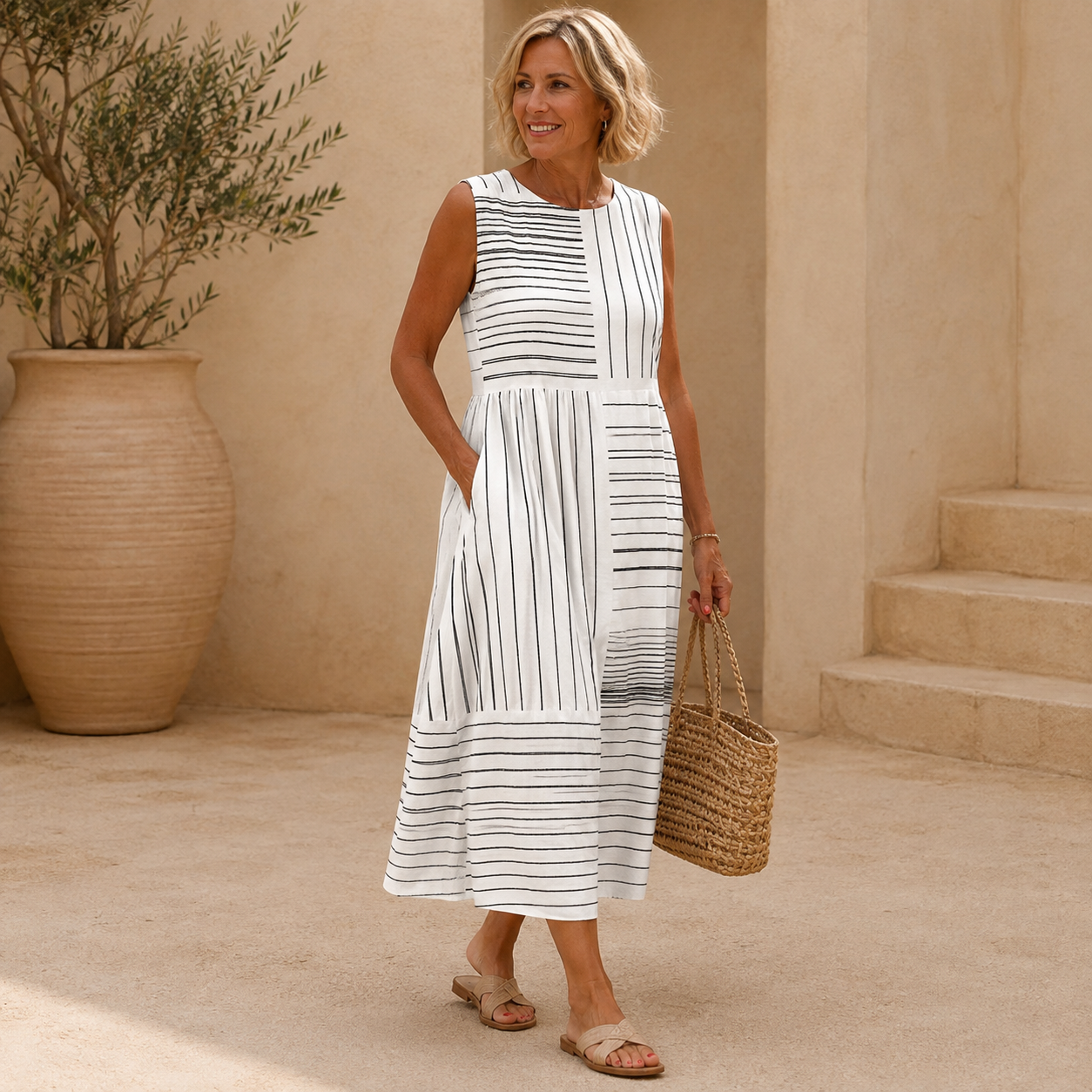 Charlotte | Coastal Stripe Midi Dress