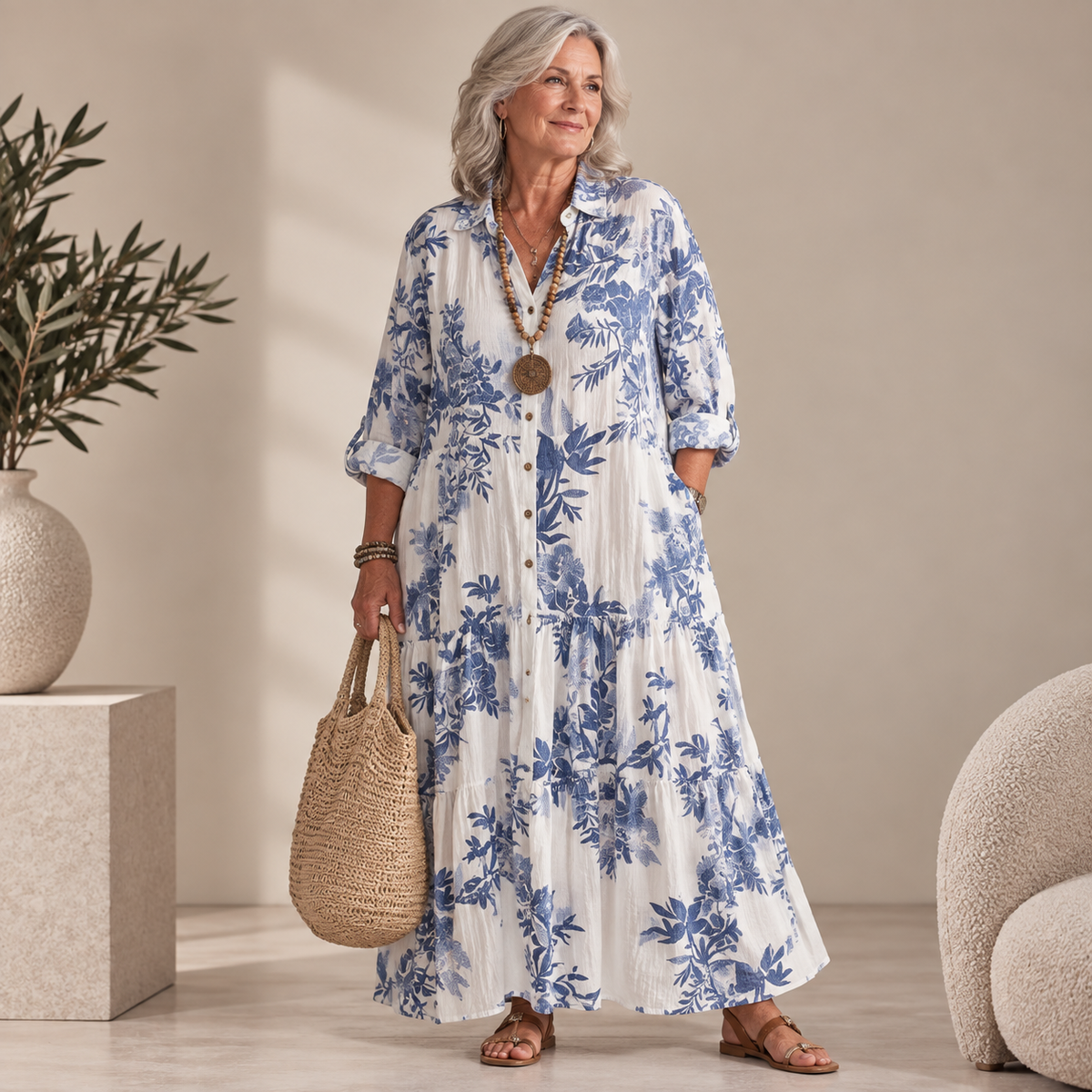 Penelope™ | Blue Botanical Relaxed Maxi Dress