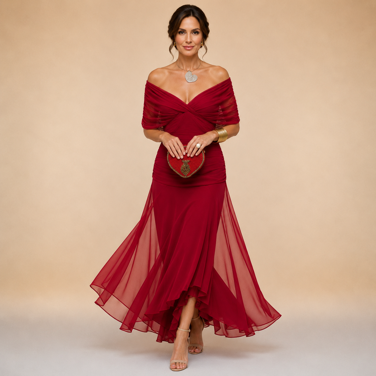 Felicity Draped V-Neck Chiffon Evening Maxi Dress