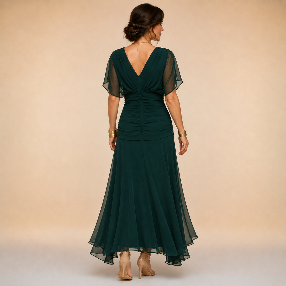 Felicity Draped V-Neck Chiffon Evening Maxi Dress