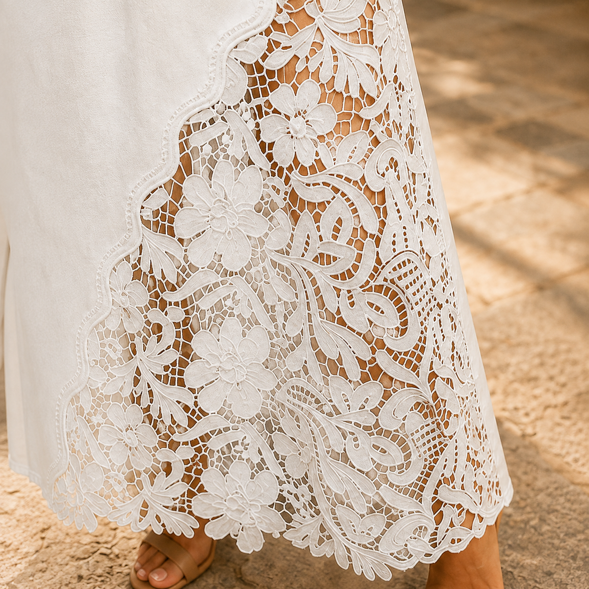 Marian Lace Panel Denim Maxi Skirt