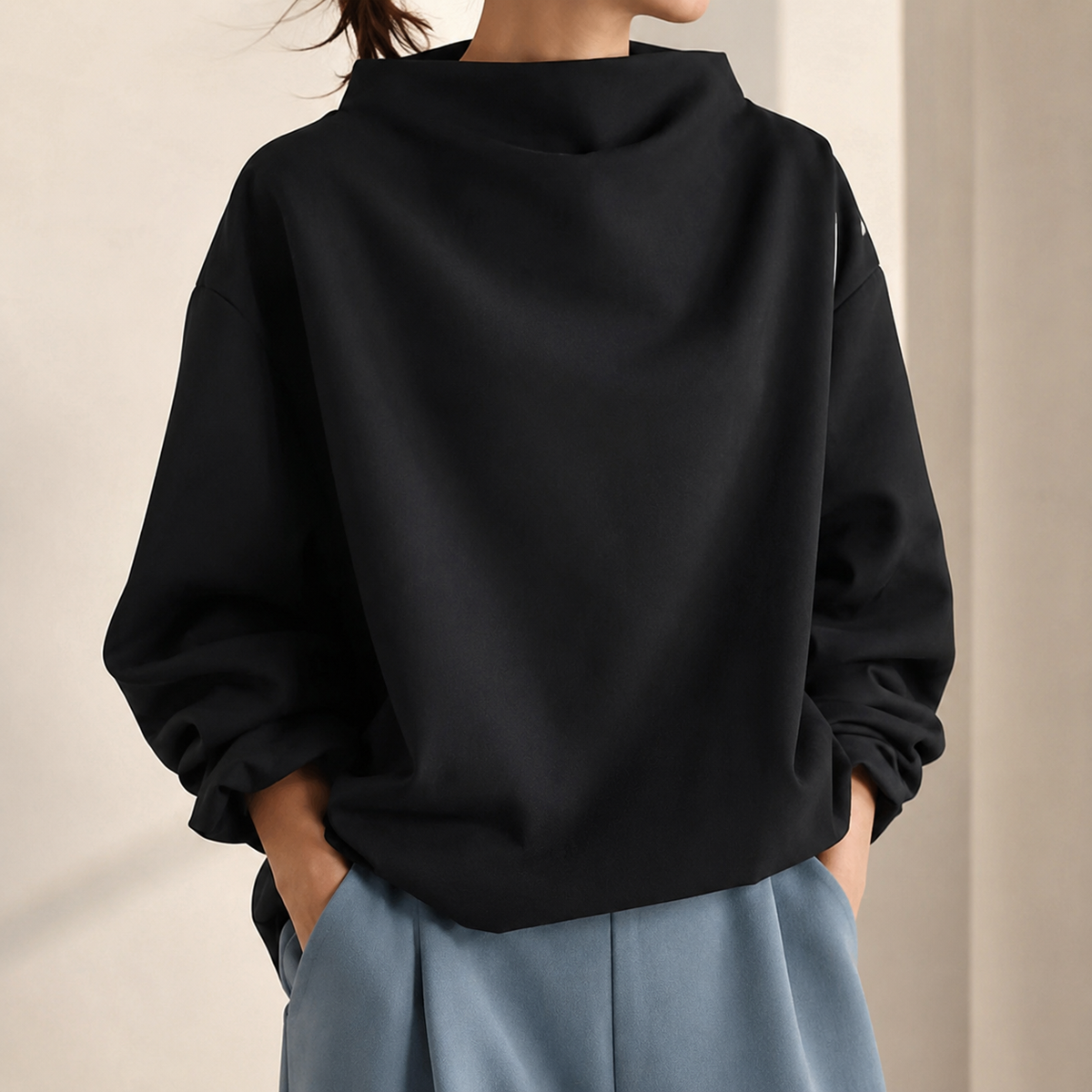 Audrey™ | Elegant High Neck Relaxed Top