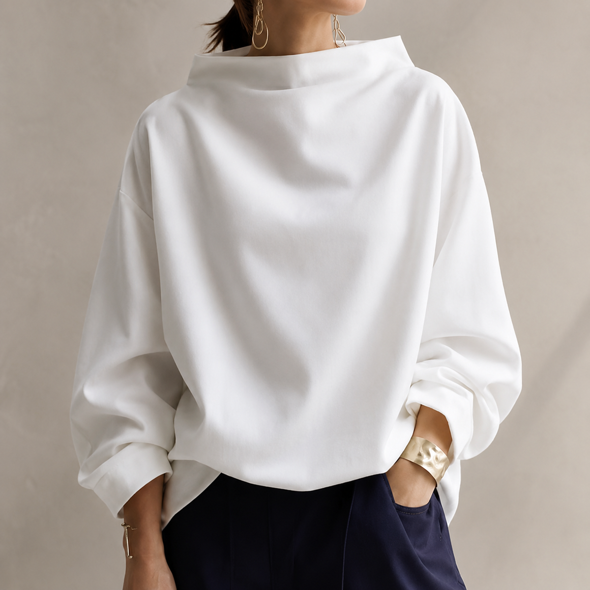Audrey™ | Elegant High Neck Relaxed Top