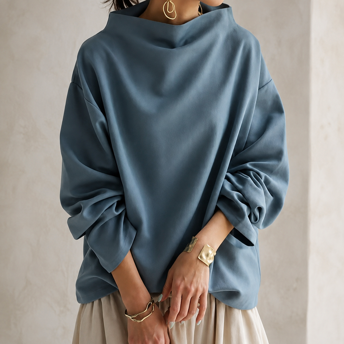 Audrey™ | Elegant High Neck Relaxed Top