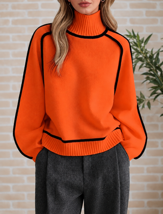 Pamela Contrast Piped Roll Neck Jumper in Orange