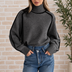 Pamela Contrast Piped Roll Neck Jumper in Charcoal