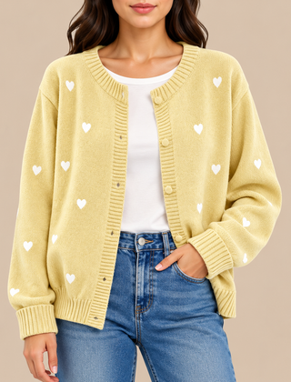 Sally Heart Pattern Knit Cardigan in Lemon