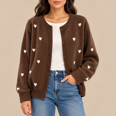 Sally Heart Pattern Knit Cardigan in Chocolate