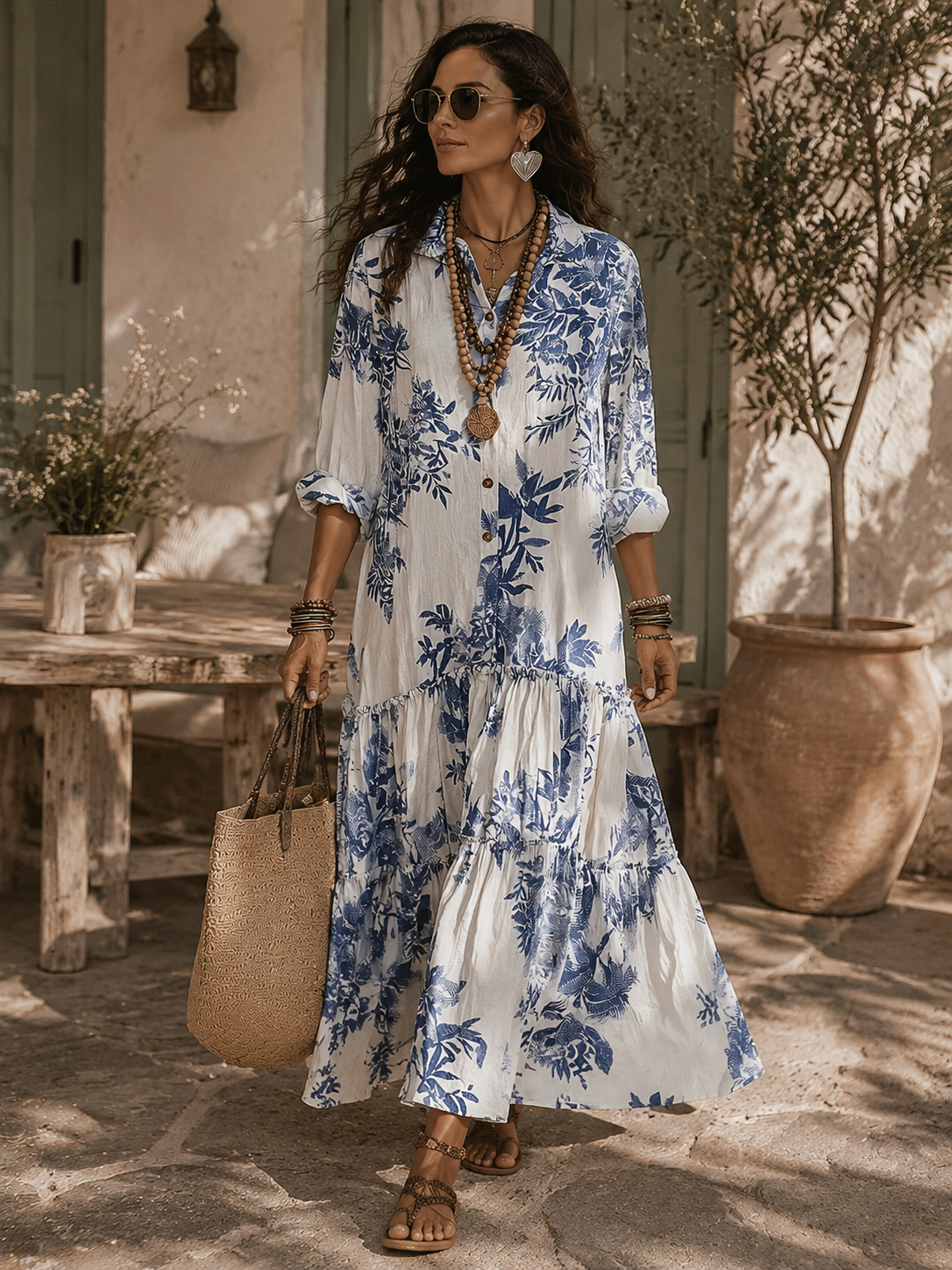 Penelope™ | Blue Botanical Relaxed Maxi Dress