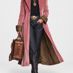 Jackie Long Velvet Coat with Leopard Lining