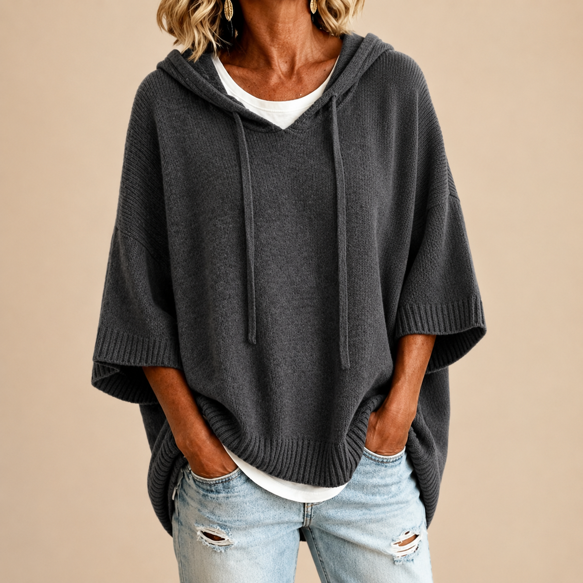 June Hooded Knit Poncho Jumper