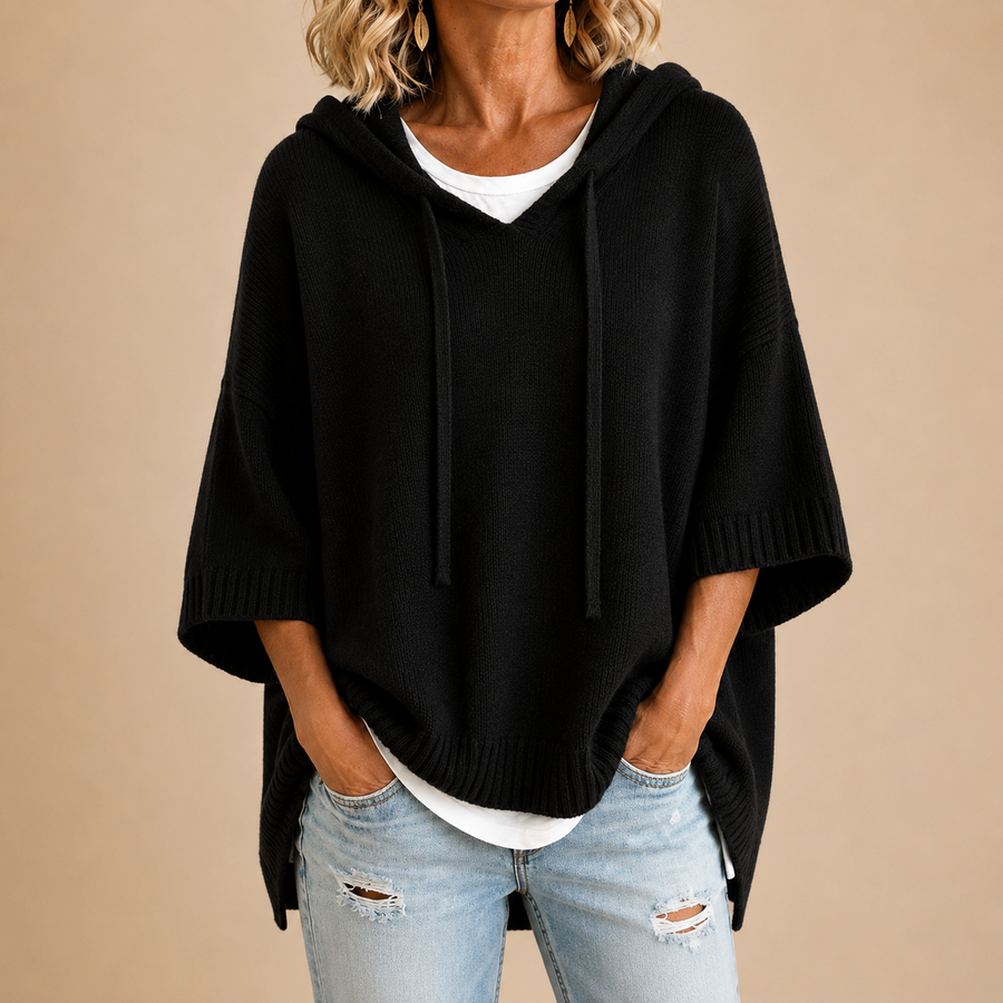 June Hooded Knit Poncho Jumper